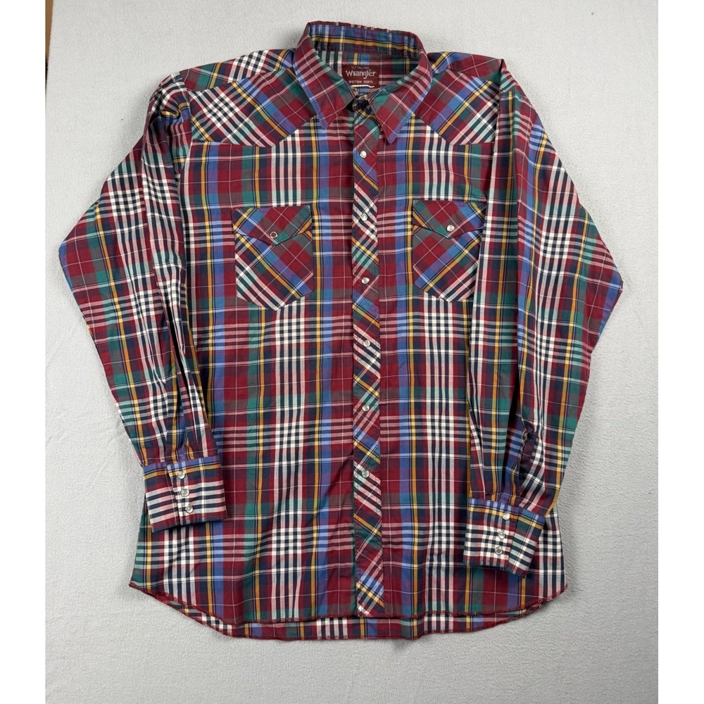 Vintage Wrangler Western Shirt Mens XLT Tall Man Plaid Pearl Snap Long Sleeve